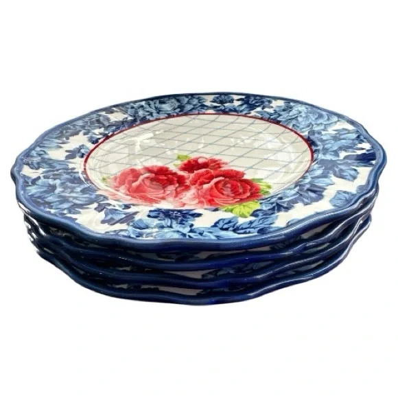 💐 Pioneer Woman Heritage Floral Rose 4 Dinner Plates - Picture 2 of 13